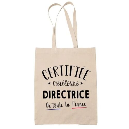 Tote bag Beige Certifiée meilleure Directrice | Sac coton cabas réutilisable cadeau femme amie famille collègue