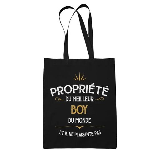 Tote bag noir Propriété du meilleur Boy |Sac Cabas Idée Cadeau Homme Humour Collègue famille Anniversaire Noël