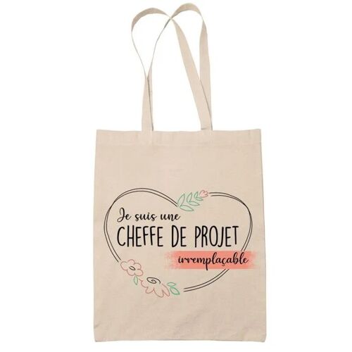 Planetee Tote bag Cheffe de projet femme Irremplaçable - Idée Cadeau Sac cabas Bandoulière, Sac de Plage, Sac à Main Femme