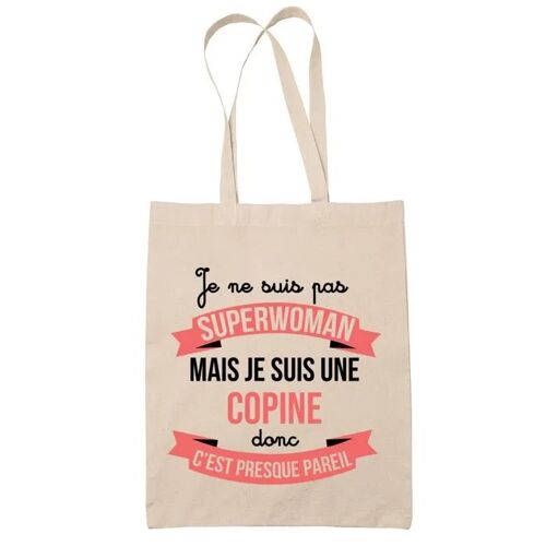 Tote bag Copine Superwoman | Sac coton cabas Idée Cadeau Femme Humour Collègue famille Anniversaire Noël