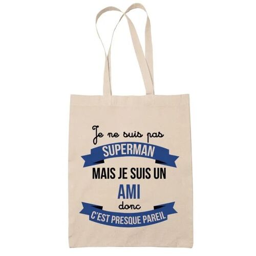 Tote bag Ami Superhéros | Sac coton cabas Idée Cadeau Homme Humour Collègue famille Anniversaire Noël, Beige