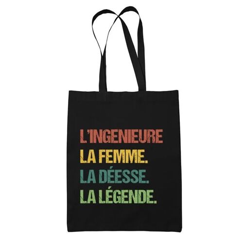 Planetee Tote bag L'ingénieure Déesse Légende Vintage Noir - Idée Cadeau Sac cabas Bandoulière, Sac de Plage, Sac à Main Femme