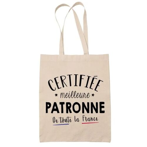Tote bag Beige Certifiée meilleure Patronne | Sac coton cabas réutilisable cadeau femme amie famille collègue