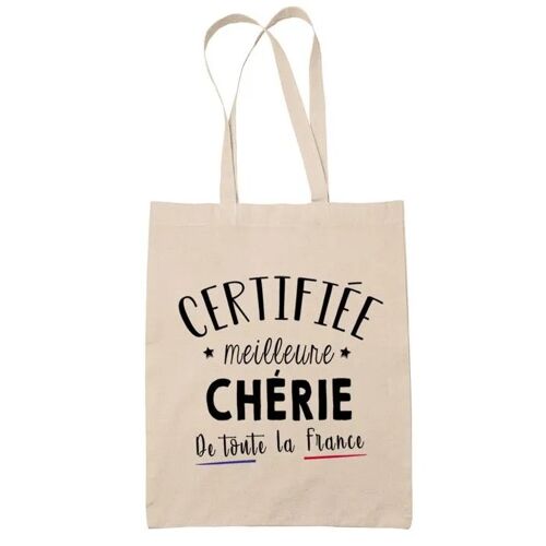 Tote bag Beige Certifiée meilleure Chérie | Sac coton cabas réutilisable cadeau femme amie famille collègue
