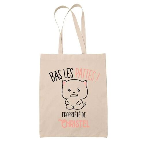 Tote bag Christel Bas les pattes Chat | Sac en toile coton Original Cadeau Anniversaire Noël Humour fête des mères