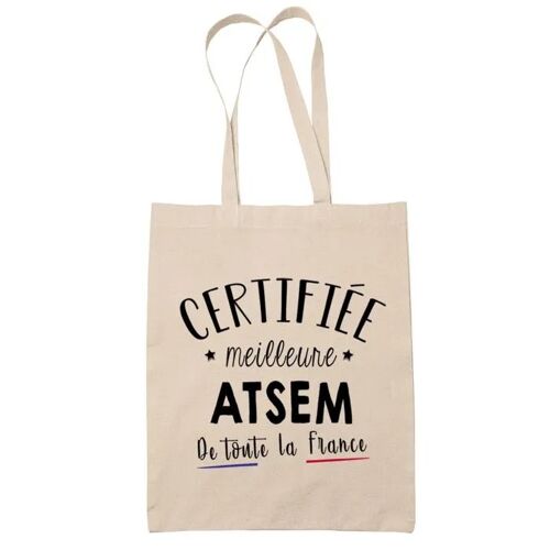 Tote bag Beige Certifiée meilleure Atsem | Sac coton cabas réutilisable cadeau femme amie famille collègue