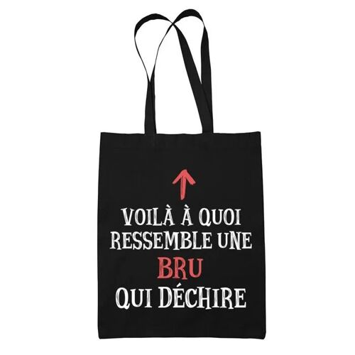 Tote bag Noir Bru qui Déchire | Sac coton cabas Idée Cadeau Femme Humour Collègue famille Anniversaire Noël