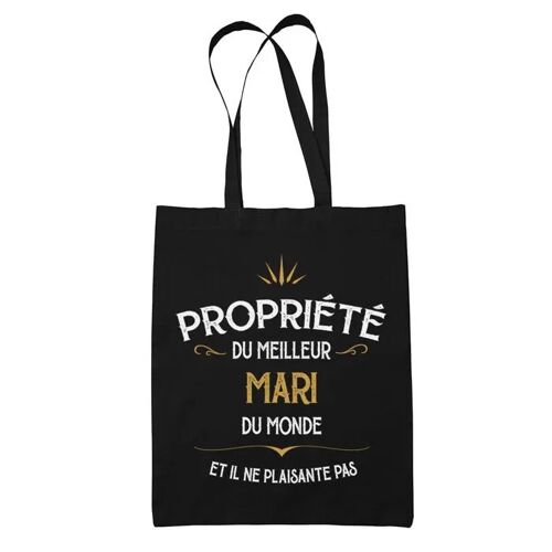 Tote bag noir Propriété du meilleur Mari |Sac Cabas Idée Cadeau Homme Humour Collègue famille Anniversaire Noël