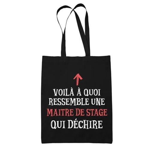 Tote bag Noir Maitre de stage qui Déchire | Sac coton cabas Idée Cadeau Femme Humour Collègue famille Anniversaire Noël
