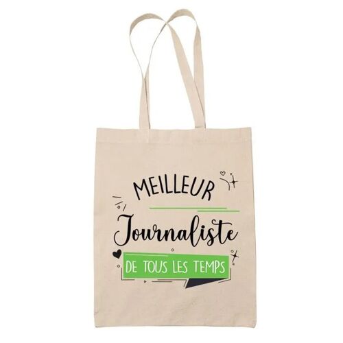 Planetee Tote bag Journaliste meilleur de tous les temps - Sac coton cabas Idée Cadeau Humour Collègue famille Homme Anniversaire