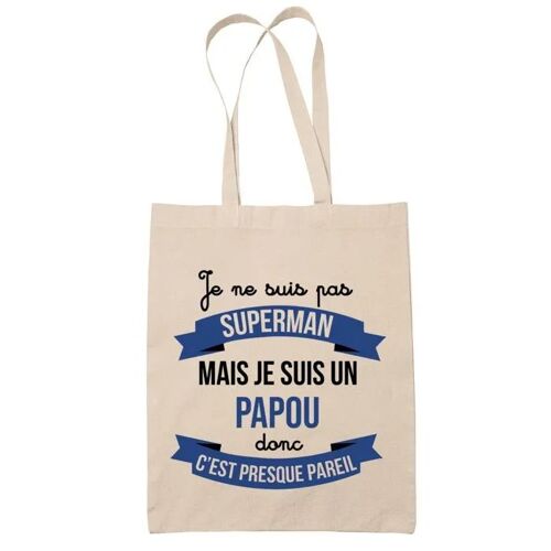 Tote bag Papou Superhéros | Sac coton cabas Idée Cadeau Homme Humour Collègue famille Anniversaire Noël, Beige