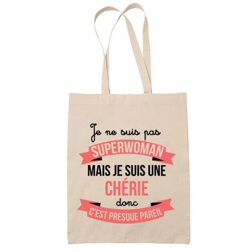 Tote bag Chérie Superwoman | Sac coton cabas Idée Cadeau Femme Humour Collègue famille Anniversaire Noël