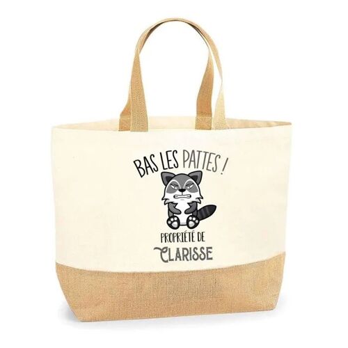 Sac jute Clarisse Bas les pattes Raton laveur | Cabas de Plage Fête des mères Courses Coton et Toile de Jute Idée Cadeau