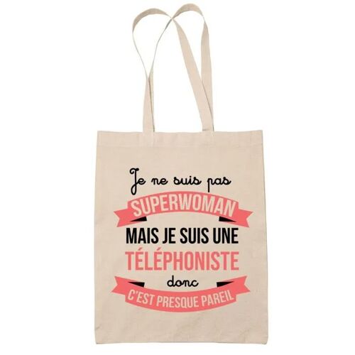 Tote bag Téléphoniste Superwoman | Sac coton cabas Idée Cadeau Femme Humour Collègue famille Anniversaire Noël