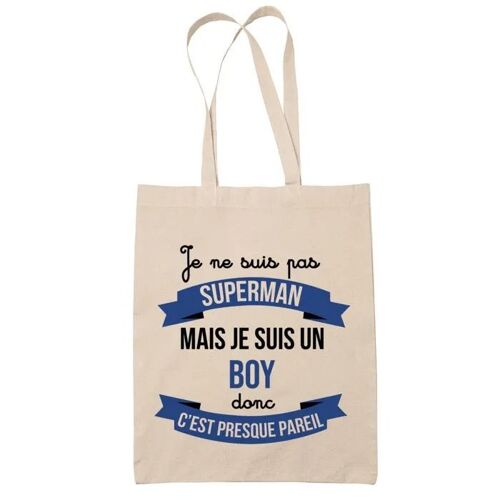 Tote bag Boy Superhéros | Sac coton cabas Idée Cadeau Homme Humour Collègue famille Anniversaire Noël, Beige