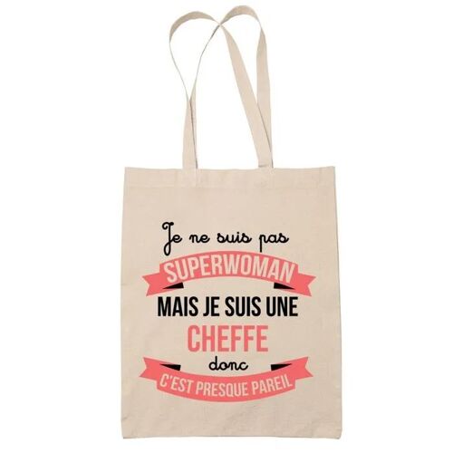 Tote bag Cheffe Superwoman | Sac coton cabas Idée Cadeau Femme Humour Collègue famille Anniversaire Noël