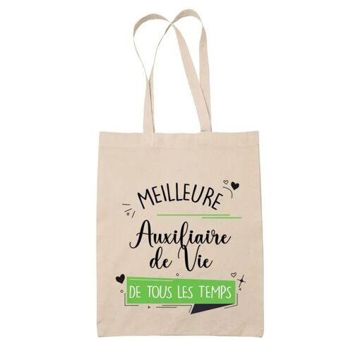 Tote bag Auxiliaire de Vie meilleure femme de tous les temps | Sac coton cabas Idée Cadeau Humour Collègue famille Anniversaire Noël