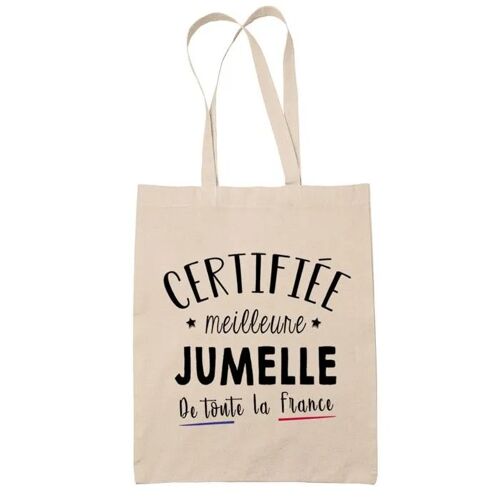 Tote bag Beige Certifiée meilleure Jumelle | Sac coton cabas réutilisable cadeau femme amie famille collègue