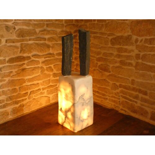Sculpture en Marbre et Serpentine - Luminaire