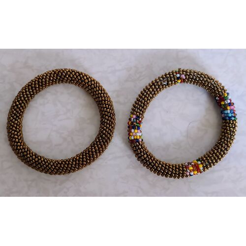 Lot De 2 Bracelets Joncs Rigides Perlés – Style Ethnique / Népalais