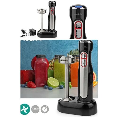 Mixeur Plongeant INOX NOIR 100W - Lame en acier Inoxydable -Support