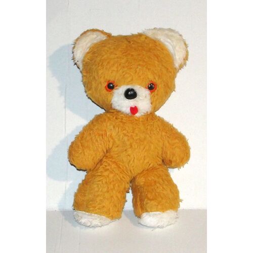 peluche ours orange vintage yeux orange noir doudou 27 cm