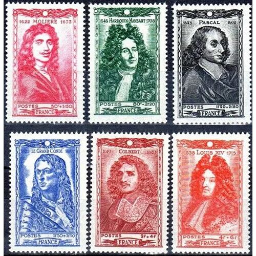 France 1944, Très Belle Série Complète Neuve** Luxe Célébrités, Yvert 612 Molière, 613 Hardouin Mansart, 614 Blaise Pascal, 615 Le Grand Condé, 616 Colbert Et 617 Louis 14.