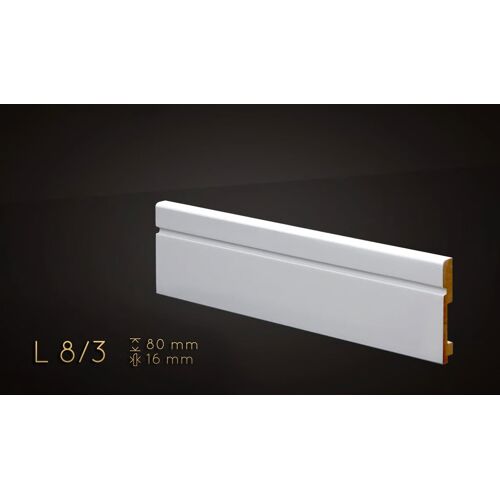 Plinthe MDF 80 mm blanche laquée ¿ modèle 8/3 (80 x 16 x 2000 mm)