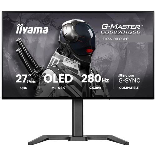 iiyama G-MASTER Titan Falcon GOB2701QSC-B1 - Moniteur OLED - jeux - 27" - 2560 x 1440 QHD @ 280 Hz - 1500 cd/m² - 0.03 ms - HDMI, DisplayPort - haut-parleurs - noir