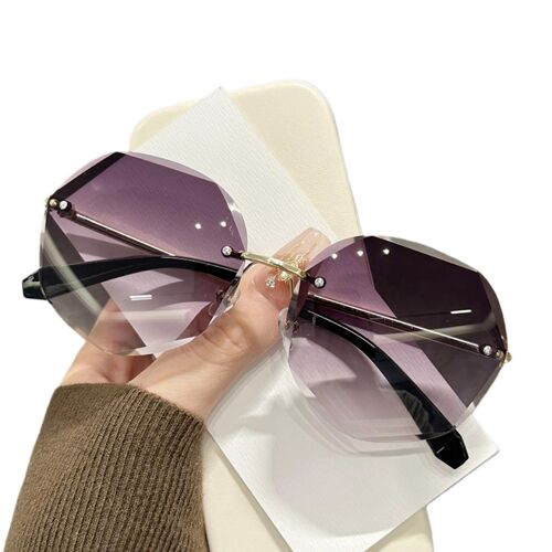 Lunettes De Soleil Pour Femme – Design Rond Qui Affine Le Visage, Sans Monture Avec Bords Taillés, Style Rétro Et Tendance, Look Élégant Et Haut De Gamme