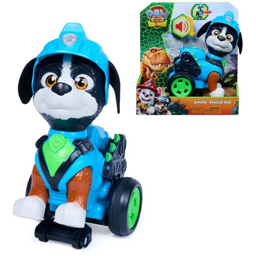 PAW Patrol : The Dino Movie, Rippin Rescue Rex, figurine articulée à rétrofriction de 20,3 cm avec effets sonores et cascades activées, jouets pour enfants d'âge préscolaire, pour garçons et filles à partir de 3 ans