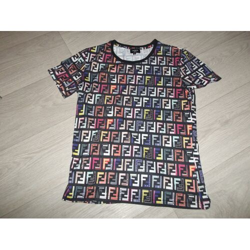 Tee Shirt Fendi Fluide, Noir Et Multicolore, Sigle "F" Partout Taille M Tbe
