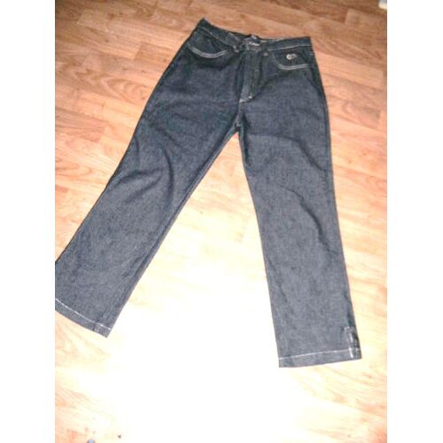 Pantacourt Cote Anglaise Jean Bleu Foncé Coutures Dorées 38 Tbe