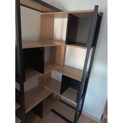 Bibliothèque design bois et noir d'angle / extensible ¿ étagère déco moderne