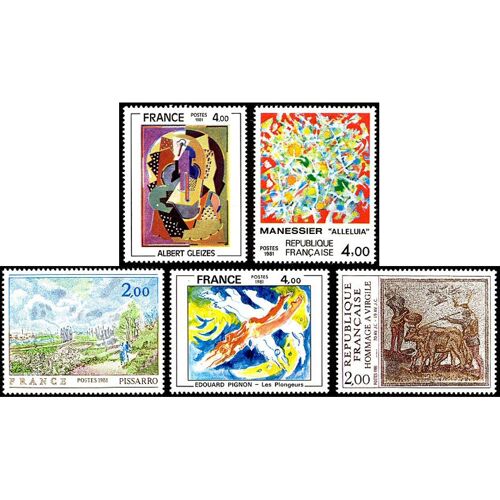 France 1981, Très Belle Série Complète Neuve** Luxe Art. Timbres Yvert 2136 Pissaro, 2137 Hommage À Virgile, 2168 Albert Gleizes, 2169 Pignon - Les Plongeurs, 2174 Manessier - Alléluia.