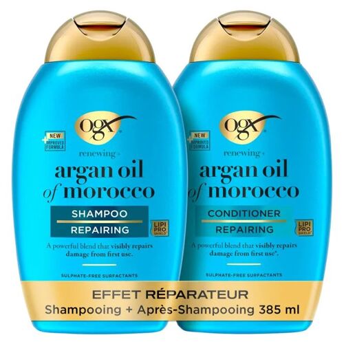 Ogx Shampooing Après-Shampooing Réparateur Huile D'argan Du Maroc, 385ml ¿ Soin Capillaire Pour Cheveux Secs Et Abîmés 