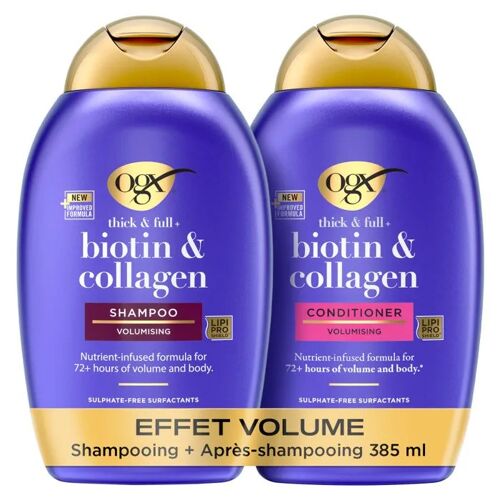 Ogx Shampooing Après-Shampooing Volumateur Biotine Et Collagène, 385ml ¿ Soin Capillaire Avec Formule Infusée De Nutriments 