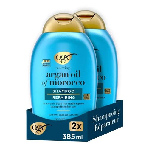 Lot De 2 Ogx Shampooing Réparateur Huile D'argan Du Maroc, 385ml ¿ Soin Capillaire Pour Cheveux Secs Et Abîmés 