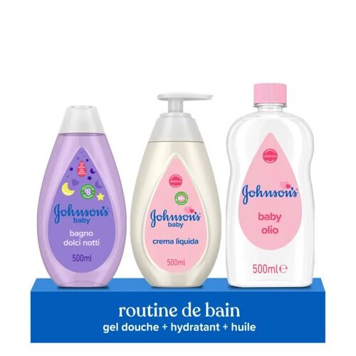 Bundle Soin Douce Nuit Johnson's Baby : Huile Pour Bébé (500 Ml) ¿ Lotion Hydratante (500 Ml) ¿ Bain Douce Nuit (500 Ml) ¿ Formu