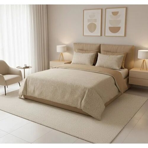 Housse De Couette 240 X 220 Cm En Coton Renforcé Moutarde + 2 Taies 60 X 60 Cm