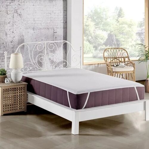 Protège-Matelas Coton Housse Ajustée Pour Lit 2 Places Blanc 160 X 200 Cm