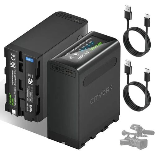 CITYORK Lot de 2 Batteries 10800mAh NP-F980 pour Sony Caméscopes & Lampes LED, Charge Rapide PD 20W USB-C.