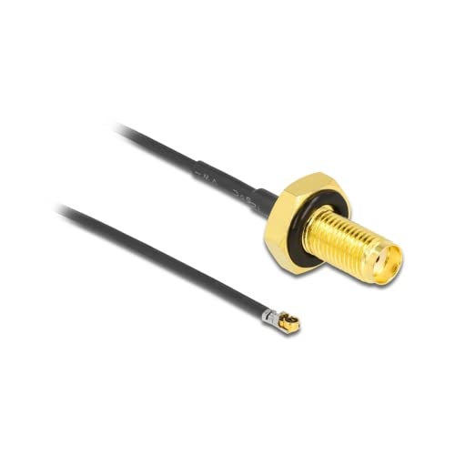 Delock - Antennenkabel - SMA (W) Bulkhead bis MHF 4L LK (M) - 20cm - 1,37 mm - Koax - Grau, Schwarz (12663)