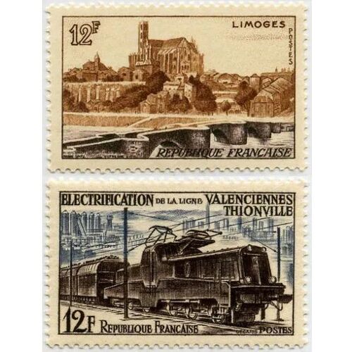 France 1955, Très Beaux Timbres Neufs** Luxe Yvert 1019 Et 2024, Vue De Limoges Et Électrification De La Ligne De Chemin De Fer Valenciennes - Thionville.