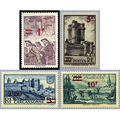 France 1941, Très Beaux Exemplaires Surchargés Neufs** Luxe Yvert 489 Mineurs, 490 Carcassonne, 491 Donjon De Vincennes, 492 Saint Malo.