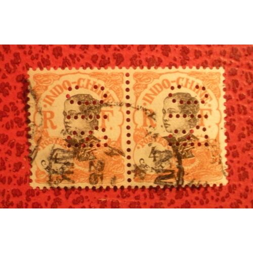Paire Attenante De Timbres Oblitérés Perforés Bic - Indochine - Colonie Française - Y&t N° 103 - Année 1922 - Annamite - 4 Cents Orange
