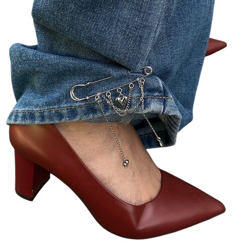 Accessoire Pour Raccourcir Les Ourlets – Chaîne À Épingles Pour Jeans, Design Avec Franges Et Clous, Bijou De Cheville Original Et Tendance