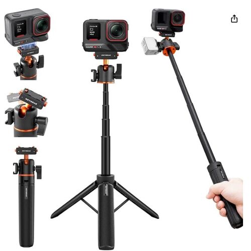 Trépied Extensible Selfie Stick pour Insta360 X5/X4 Air/Ace Pro 2, avec Sabot Froid et Adaptateur de Montage à Détachement Rapide pour Support Insta360