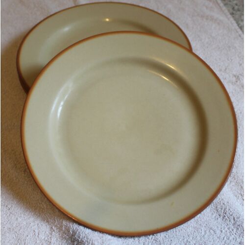 3 Assiettes Plates En Grès Beige Tulowice Poland, 1970