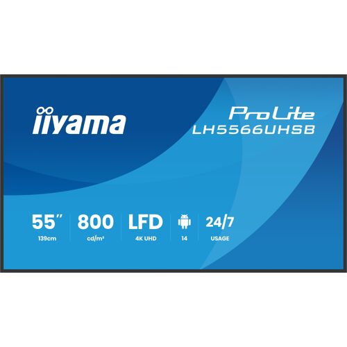 iiyama LH5566UHSB-B1AG Écran d'affichage dynamique Écran plat de signalisation numérique 55" LCD Wifi 800 cd/m² 4K Ultra HD Noir Intégré dans le processeur Android 24/7